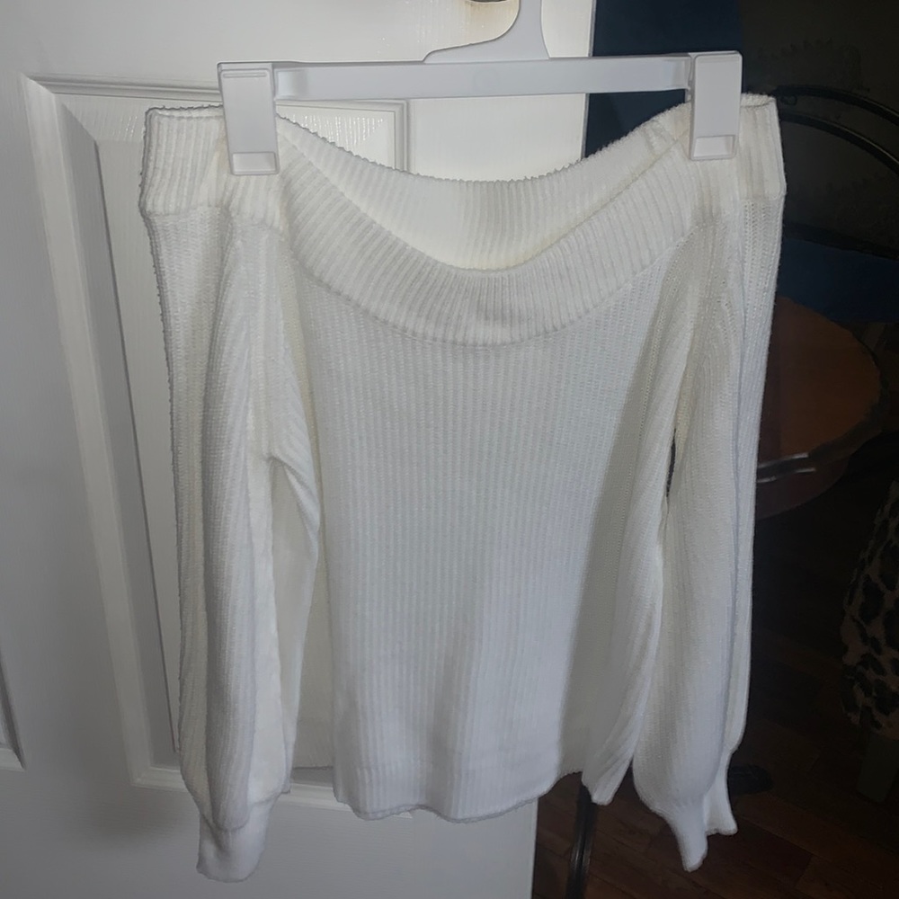 Off the shoulder white sweater